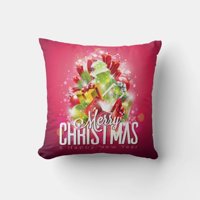 Moderne rote Weihnachtsgrafik Kissen (Vorderseite)