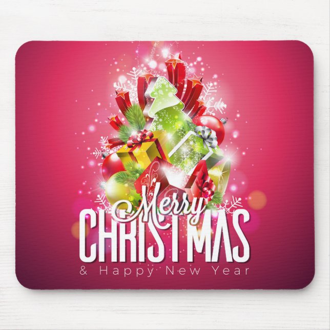 Moderne rote Weihnachtsgrafik Mousepad (Vorne)