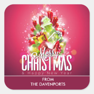 Moderne rote Weihnachtsgrafik Quadratischer Aufkleber