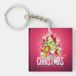 Moderne rote Weihnachtsgrafik Schlüsselanhänger