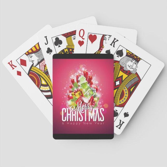 Moderne rote Weihnachtsgrafik Spielkarten (Rückseite)