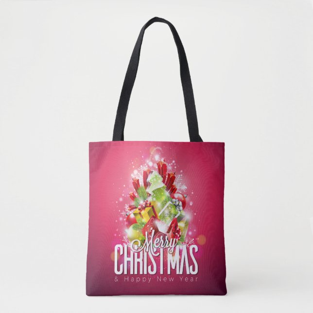 Moderne rote Weihnachtsgrafik Tasche (Vorderseite)