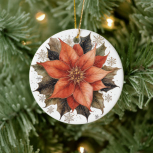 Moderne rote Weihnachtsstern-Weihnachten Keramik Ornament