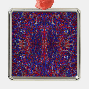 Moderne rote, weiße und blaue abstrakte Wirbel Ornament Aus Metall