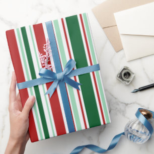 Moderne rotes, grünes, weißes Weihnachtsstreifen Geschenkpapier