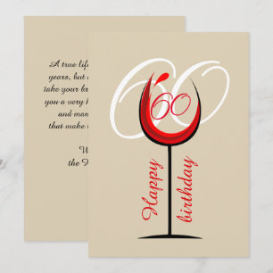 Moderne Rotweinglas-Schrift 60. Geburtstag   Karte