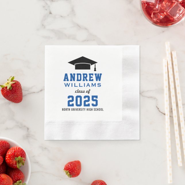 Moderne Royal Blue Custom 2025 Graduation Party Serviette (Beispiel)