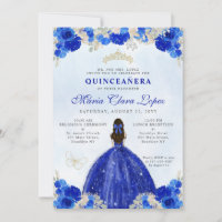 Moderne Royal Blue Gold Floral Princess Quinceañer