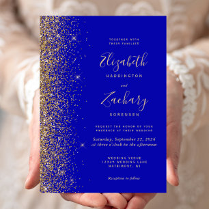 Moderne Royal Blue Gold Imitate Glitzer Edge Weddi Einladung