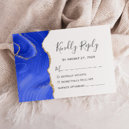 Moderne Royal Blue Gold Watercolor Agate Wedding RSVP Karte
