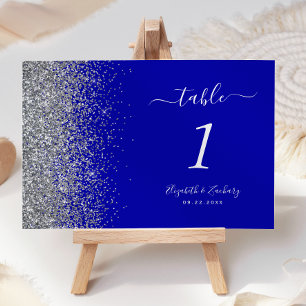 Moderne Royal Blue Silver Glitzer Edge Wedding Tischnummer