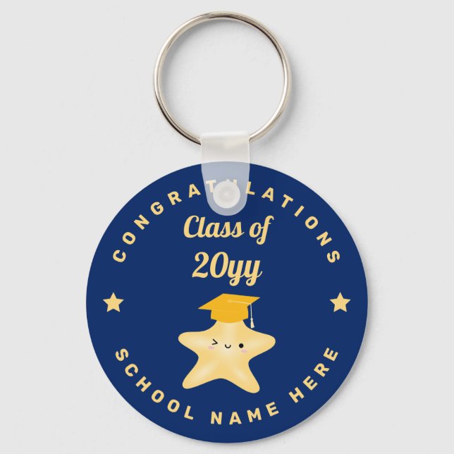 Moderne Royal Blue und Gold Abschluss Star Schlüsselanhänger (Vorderseite)