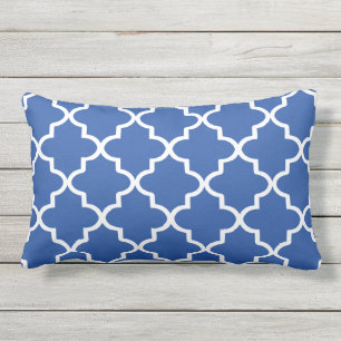 Moderne Royal Blue und White marokkanische Quatref Lendenkissen