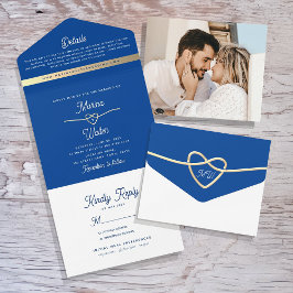 Moderne Royal Blue Wedding All In One Einladung