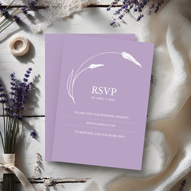 Moderne RSVP Card Hochzeitswebsite Karte (Lavender RSVP card floral line art by Victoria Grigaliunas of Do Tell A Belle)