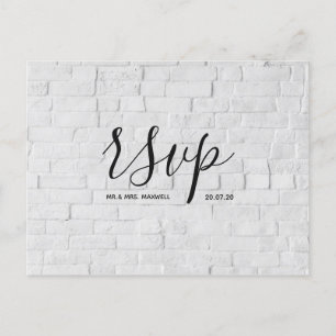 Moderne RSVP-Hochzeitskarte Weiße Backstein-Schrif Ankündigungspostkarte