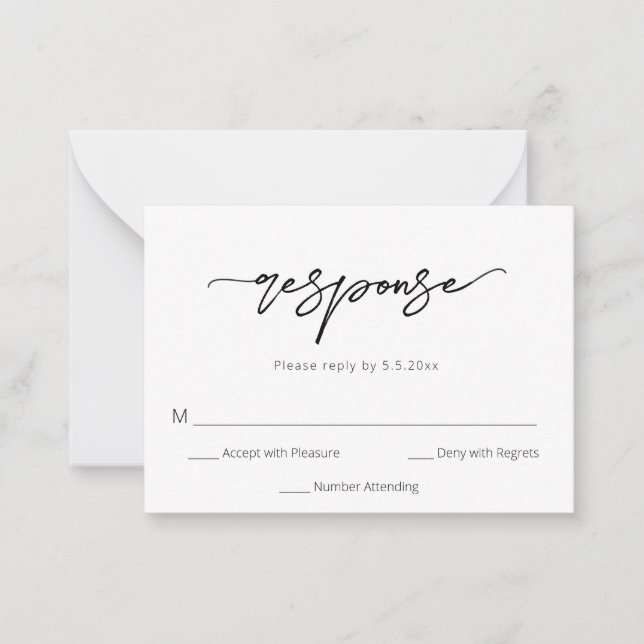 Moderne RSVP-Karte für moderne Hochzeiten mit einf Mitteilungskarte (Vorderseite)