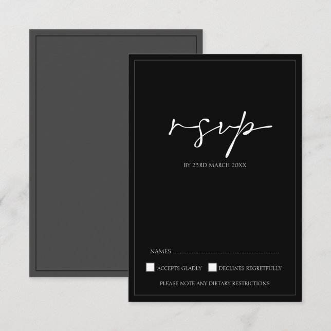 Moderne RSVP-Karte für Schwarz-Weiß-Skripte RSVP Karte (Vorne/Hinten)