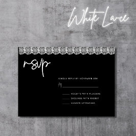 Moderne RSVP-Karte für Schwarz-Weiß-Spitzen Einladung