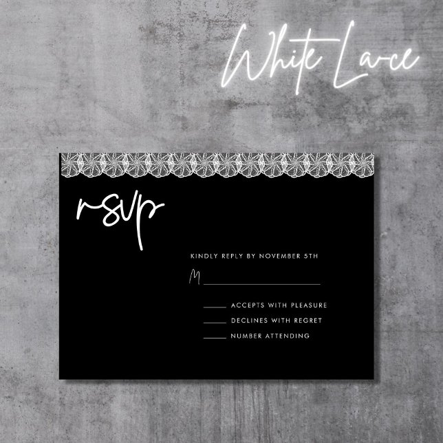 Moderne RSVP-Karte für Schwarz-Weiß-Spitzen Einladung (Von Creator hochgeladen)