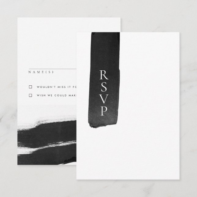 Moderne RSVP-Karte für Schwarz + Weiß Tinte Einladung (Vorne/Hinten)