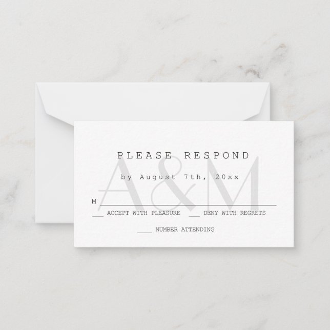 Moderne RSVP-Karten für die Hochzeit von Monogramm Mitteilungskarte (Vorderseite)