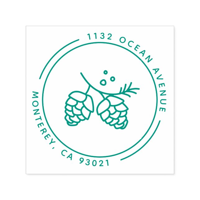 Moderne Rücksendeadresse der Pine Cone Line Illust Permastempel (Design)