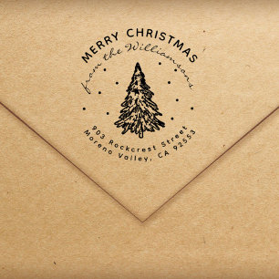 Moderne Rücksendeadresse der Weihnachtskiefern Gummistempel