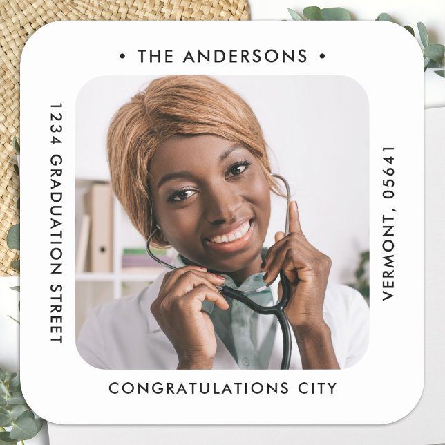 Moderne Rücksendeadresse für kundenspezifisches Fo Quadratischer Aufkleber (Von Creator hochgeladen)