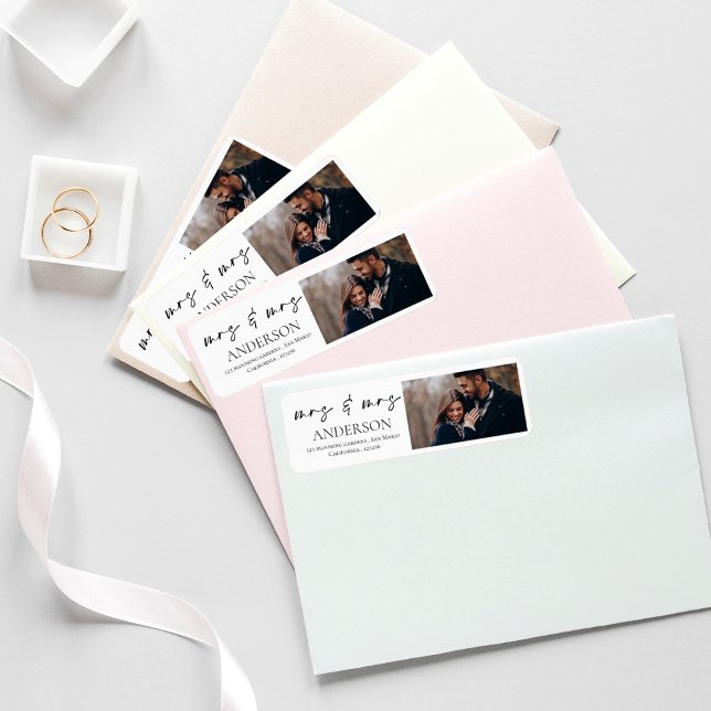 Moderne Rücksendeadresse für Minimalistisches Foto (Modern Minimalist Photo Wedding Return Address Label)