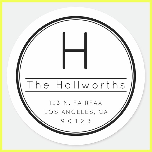 Moderne Rücksendeadresse & Monogram Runder Aufkleber (Von Creator hochgeladen)