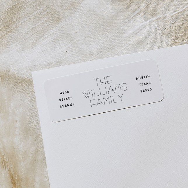 Moderne Rücksendeadressen-Aufkleber mit drei Säule (White three column family name return address labels.)