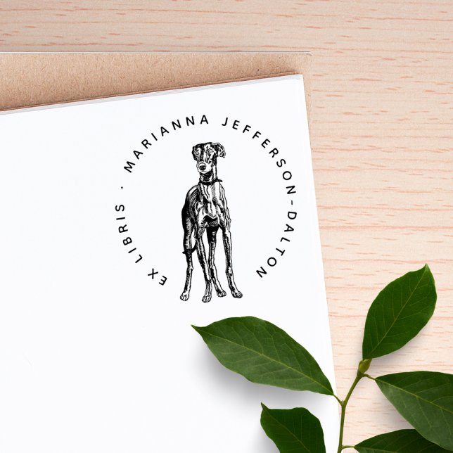 Moderne runde Ex Libris Windhund-Hundebuch Gummistempel (Von Creator hochgeladen)