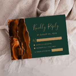 Moderne Rust Agate Emerald Green Wedding RSVP Karte