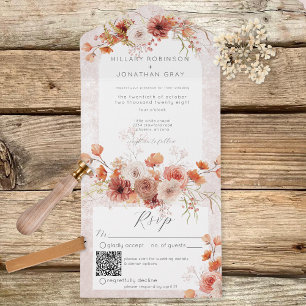 Moderne Rust-Boho- & Neutrale Floral-QR-Code All In One Einladung