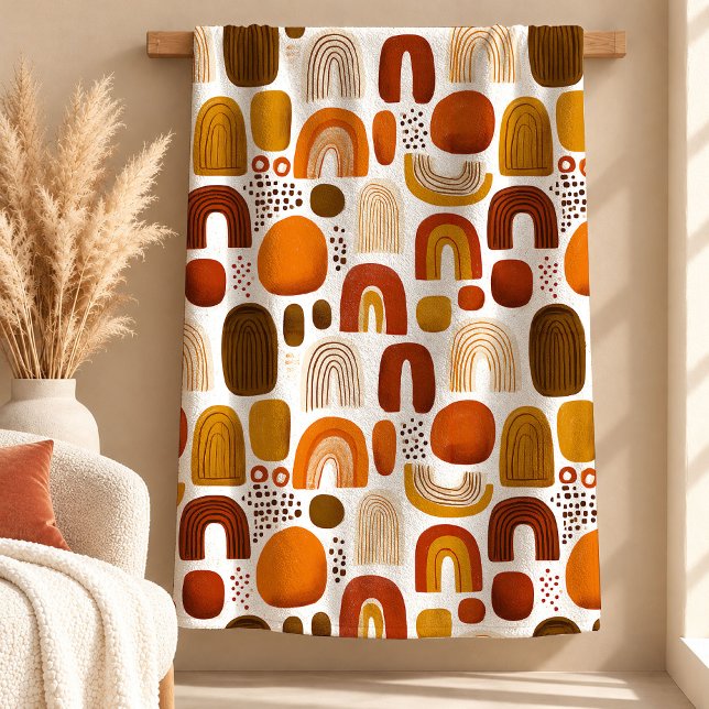 Moderne Rust Staubige Grüne Boho Regenbogen Decke  (Modern Rust Dusty Green Boho Rainbow Blanket Art)