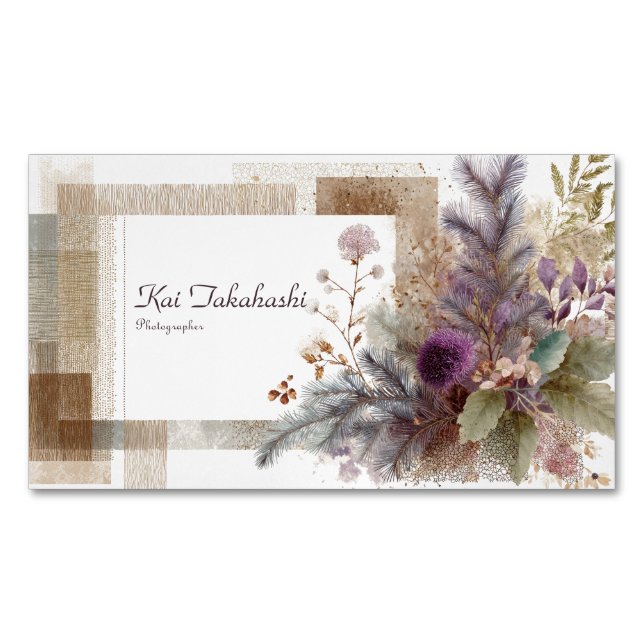 Moderne rustikale Abstrakte botanische Collage Magnetische Visitenkarte (Vorderseite)