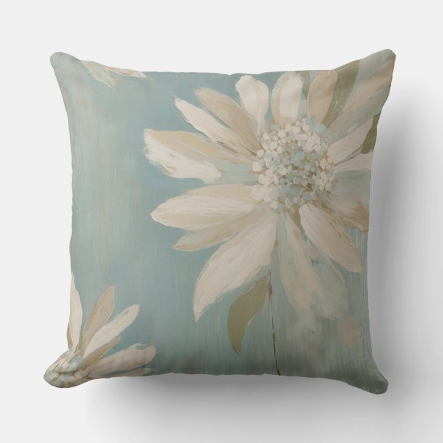 Moderne rustikale Aquamarine Beige Creme Kissen (Vorderseite)