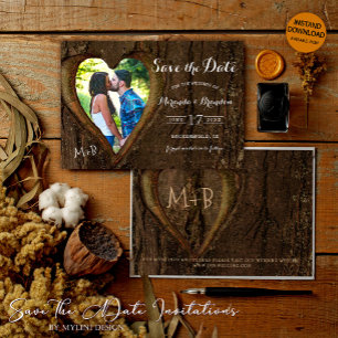 Moderne Rustikale Baumherz-Foto-Hochzeit Save The Date