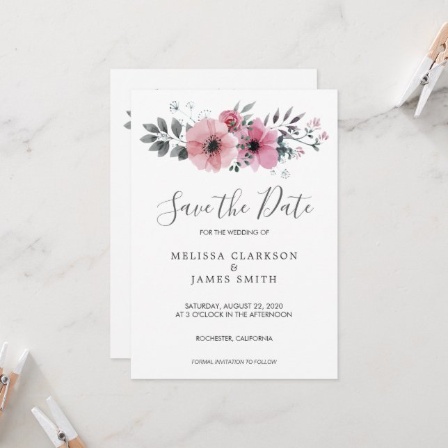 Moderne rustikale Blume Save the Date Einladung (Vorderseite/Rückseite Beispiel)