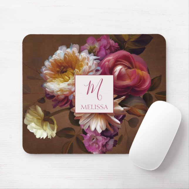 Moderne Rustikale Blumengestaltung | Monogramm-Ges Mousepad (Mit Mouse)
