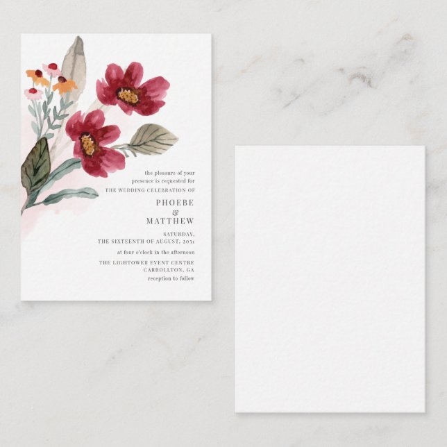 Moderne rustikale Blütenhochzeit Mitteilungskarte (Vorne/Hinten)