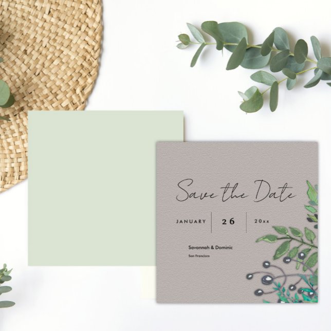 Moderne rustikale Botanische Hochzeit Save The Date (Von Creator hochgeladen)