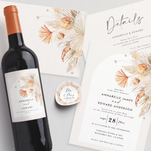 moderne rustikale botanische Pampasgras Mr. & Mrs. Quadratischer Aufkleber