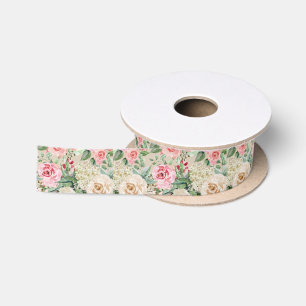 Moderne rustikale Creme Rose Rosa Aquarell Blüten Satinband