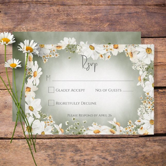 Moderne rustikale Daisy Frame Green Wedding RSVP Karte (Von Creator hochgeladen)
