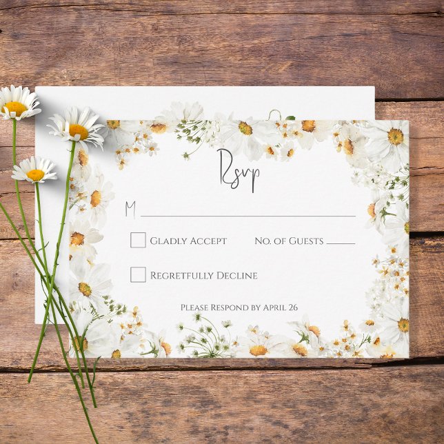 Moderne rustikale Daisy-Rahmen-Hochzeit RSVP Karte (Von Creator hochgeladen)