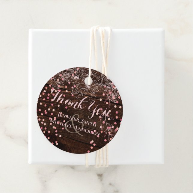 Moderne rustikale Dusty Rose Pink Confetti Wedding Geschenkanhänger (Beispiel)