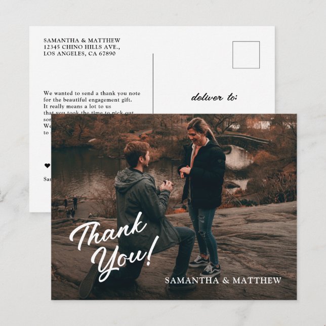 Moderne Rustikale Engagement Party Vielen Dank Postkarte (Vorne/Hinten)