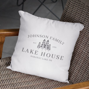Moderne rustikale Familienname Sommer am See Kissen